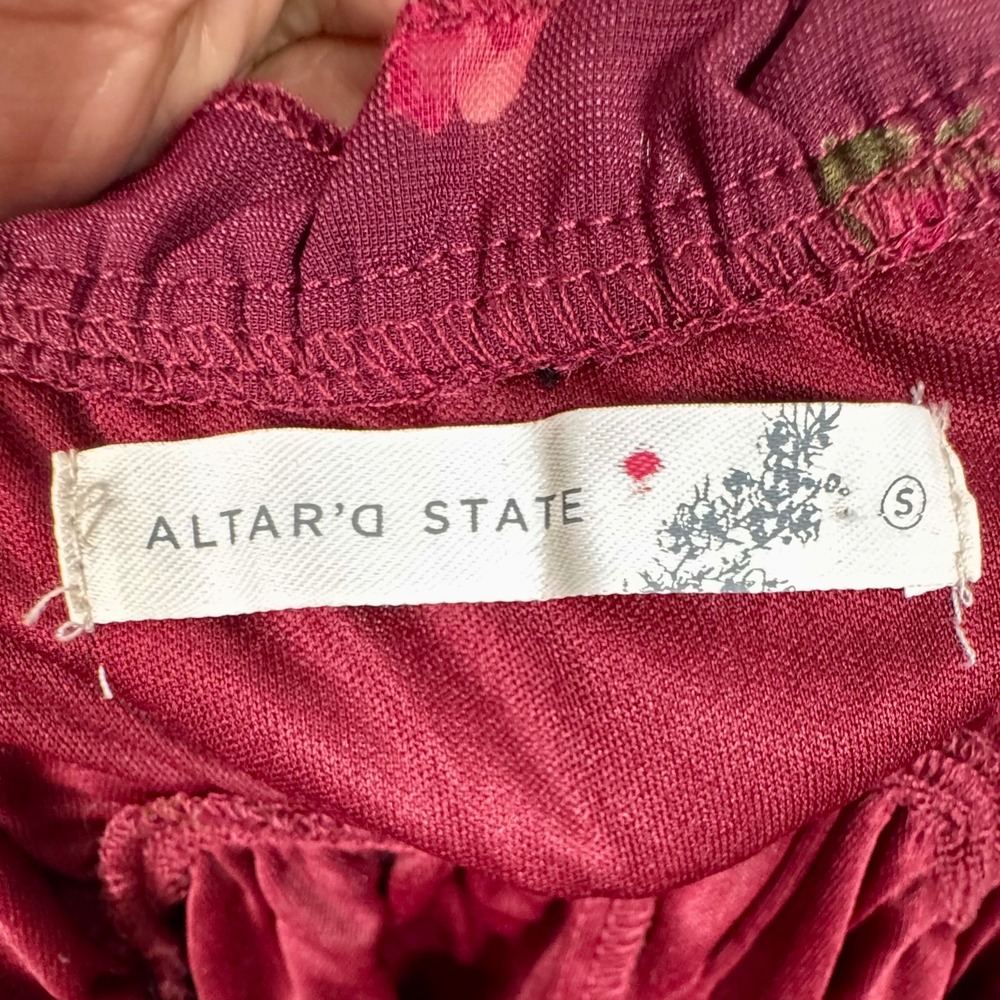 Altar'd State Kortney Velvet Mini Dress Burgundy Floral Coquette Ruffle Bow S - Picture 3 of 8